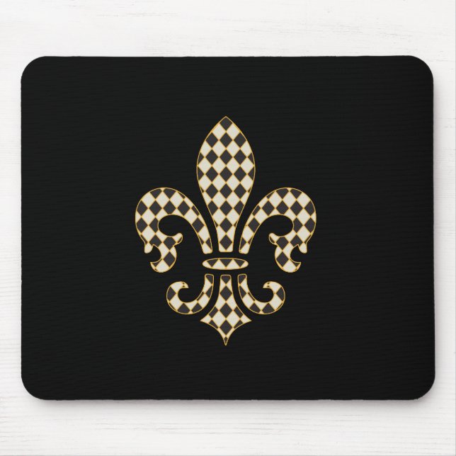 Tapis De Souris Motif de Fleur de Lis Checkered (Devant)
