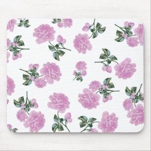 Tapis De Souris Motif de fleur rose-clair de roses sur le blanc
