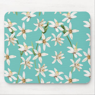 Tapis De Souris Motif de fleurs de citron d'été sur turquoise