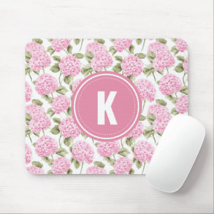Tapis De Souris Motif de fleurs d'hydrangea rose élégant avec mono