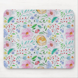 Tapis De Souris Motif de fleurs et de bourgeons à l'aquarelle légè