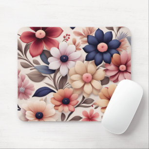 Tapis De Souris Motif de fleurs et de feuilles roses gras