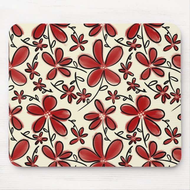 Tapis De Souris Motif de fleurs rouges (Devant)