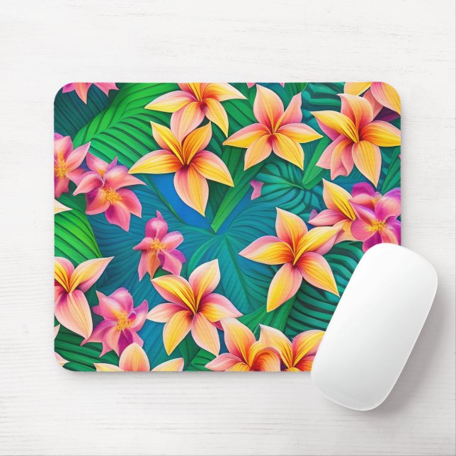 Tapis De Souris Motif de fleurs tropicales hawaïennes (Avec souris)