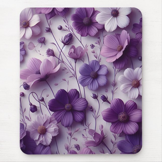 Tapis De Souris Motif de fleurs violettes sur un Arrière - plan bl (Devant)
