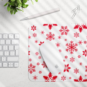 Tapis De Souris Motif de flocon de neige, Flammes de neige rouges,