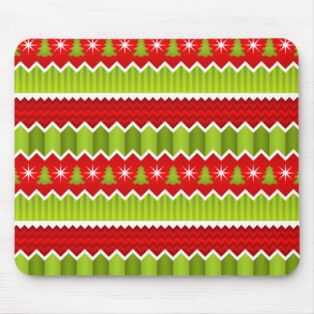 Tapis De Souris Motif De Frappes Chevron Rouge Et Vert Noël (Devant)