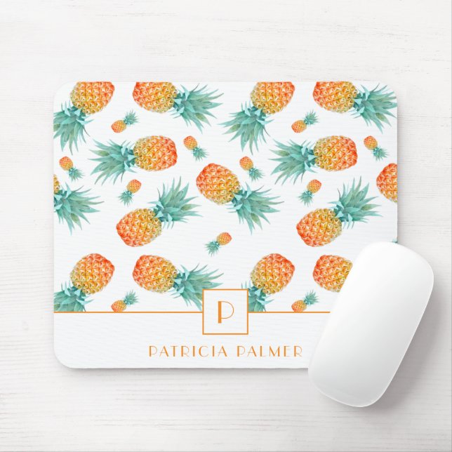 Tapis De Souris Motif de fruit ananas monogramme moderne  (Avec souris)