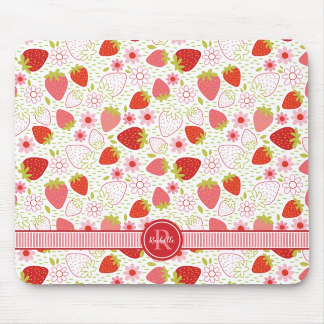 Tapis De Souris Motif de fruit de fraise d'été avec monogramme (Devant)