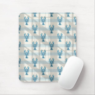 Tapis De Souris Motif de homard à l'aquarelle bleue sur rayure côt