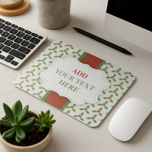 Tapis De Souris Motif de houx de Noël Feuilles de houx vertes Baie