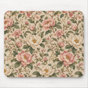 Tapis De Souris Motif de jardin de pivoines et de roses romantique