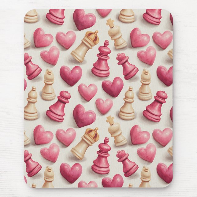Tapis De Souris Motif de la Saint-Valentin Échecs & Cœurs (Devant)
