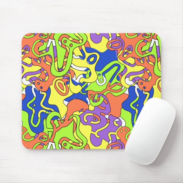 Tapis De Souris Motif de labyrinthe abstrait néon (Avec souris)