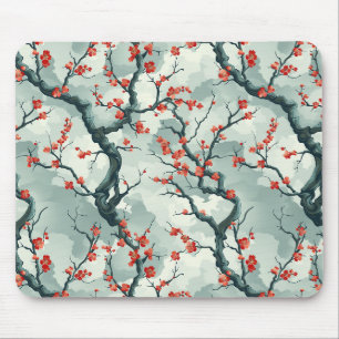 Tapis De Souris Motif de lavis à l'encre de prunier rouge et de sa