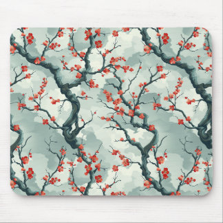 Tapis De Souris Motif de lavis à l'encre de prunier rouge et de sa