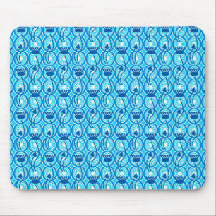 Tapis De Souris motif de lotus égyptien, cobalt et turquoise