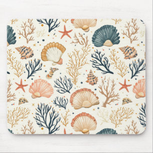 Tapis De Souris Motif de luxe de coquillages bleus de corail pêche