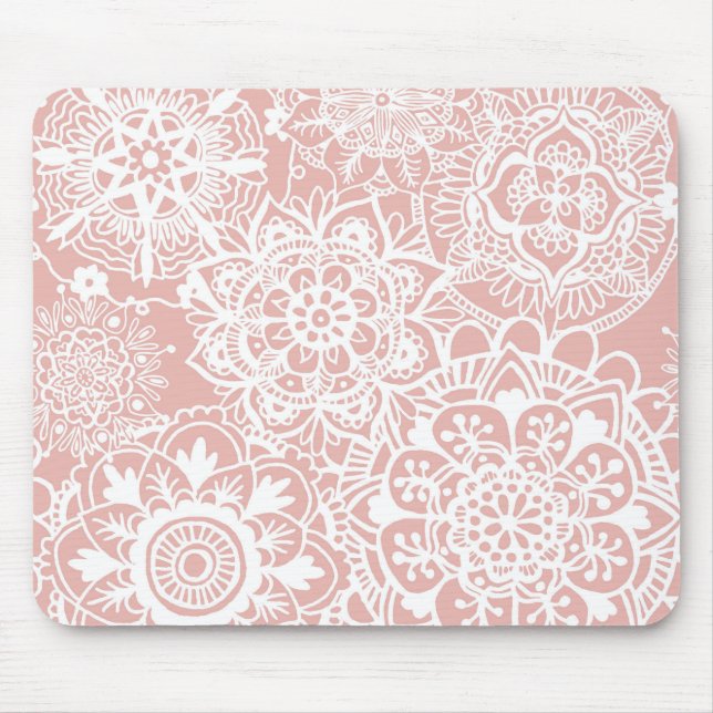 Tapis De Souris Motif de Mandala blanc et rose clair (Devant)