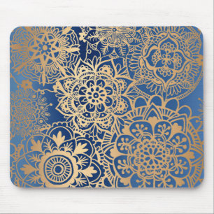 Tapis De Souris Motif de Mandala bleu et or Mousepad