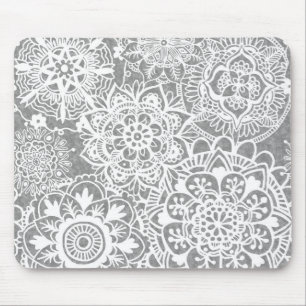 Tapis De Souris Motif de Mandala gris et blanc