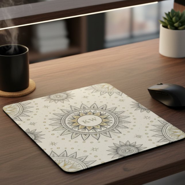 Tapis De Souris Motif de mandala gris or (Créateur téléchargé)