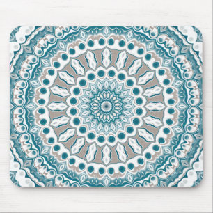Tapis De Souris Motif de mandala moderne bleu et beige