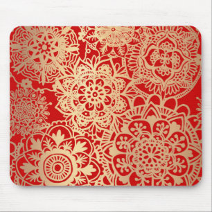 Tapis De Souris Motif de Mandala rouge et or