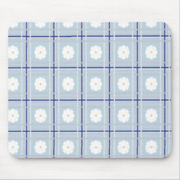 Tapis De Souris Motif de marguerite à carreaux bleus