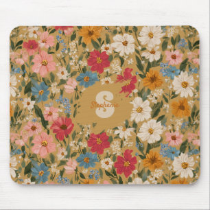 Tapis De Souris Motif de marguerite coloré vintage - moutarde