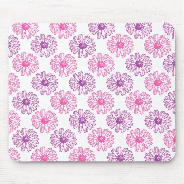 Tapis De Souris Motif de marguerites violettes et roses (Devant)