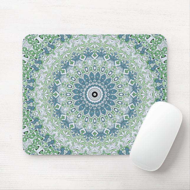 Tapis De Souris Motif de médaillon côtier bleu et vert (Avec souris)