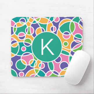 Tapis De Souris Motif de monogramme à cercles fous de couleurs viv