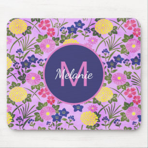 Tapis De Souris Motif de monogramme de fleur vintage violet joli