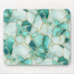Tapis De Souris Motif de mosaïque en verre de mer aquarelle Aqua T