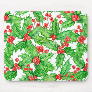Tapis De Souris Motif de Noël à l'aquarelle de baie blanche