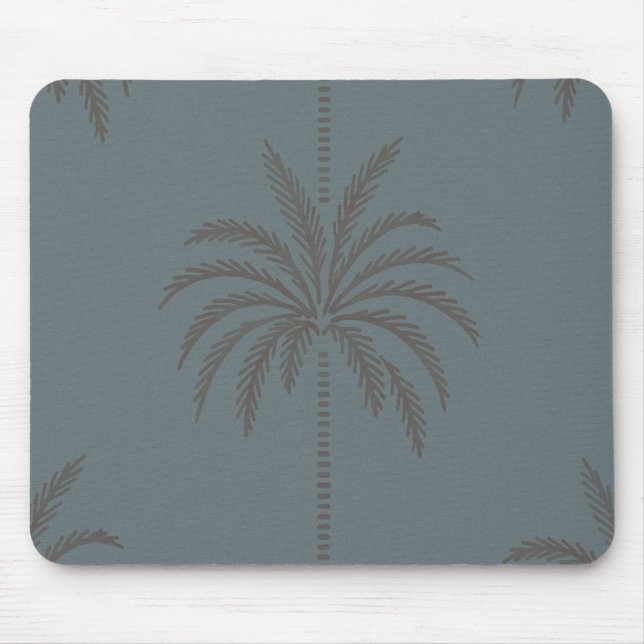 Tapis De Souris Motif de palmier minimal bleu gris tropical  (Devant)
