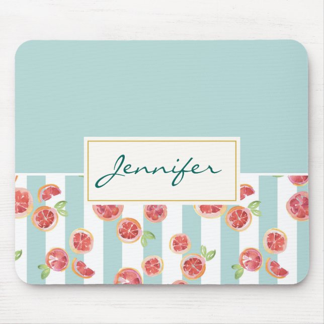 Tapis De Souris Motif de pamplemousse rose sur les rayures vertes (Devant)