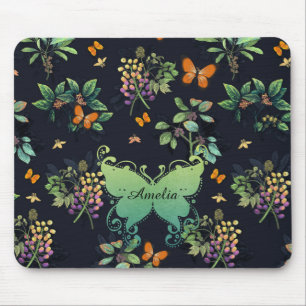 Tapis De Souris Motif de papillon floral foncé assez personnalisé