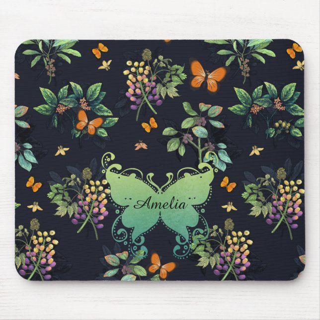 Tapis De Souris Motif de papillon floral foncé assez personnalisé (Devant)