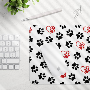 Tapis De Souris Motif de pattes, pattes noires, pattes rouges, cœu