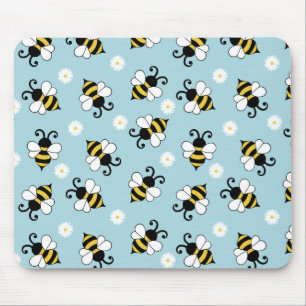 Tapis De Souris Motif de petites abeilles mignonnes et de fleurs d