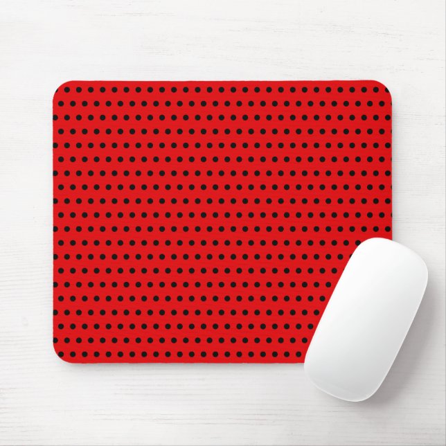 Tapis De Souris Motif de petits points noirs élégants en rouge (Avec souris)