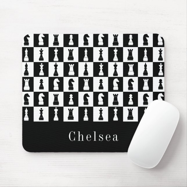 Tapis De Souris Motif de pièces d'échecs noir et blanc (Avec souris)