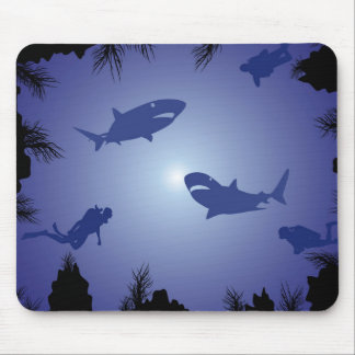 Tapis De Souris Motif de plongeurs autonomes et de requins