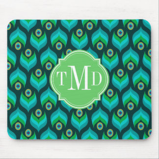 Tapis De Souris Motif de plumes Peacock Monogramme personnalisé