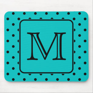 Tapis De Souris Motif de point turquoise et noir de polka.