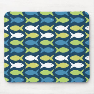 Tapis De Souris Motif de poisson mignon en bleu vert jaune et blan