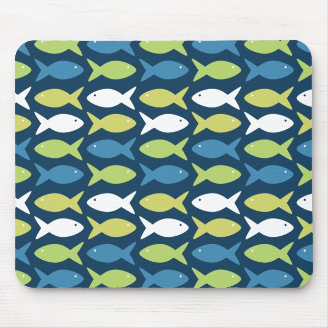 Tapis De Souris Motif de poisson mignon en bleu vert jaune et blan (Devant)