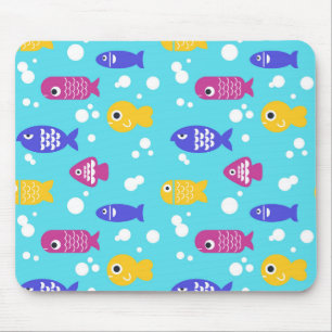 Tapis De Souris Motif de poissons de dessin animé colorés bleus